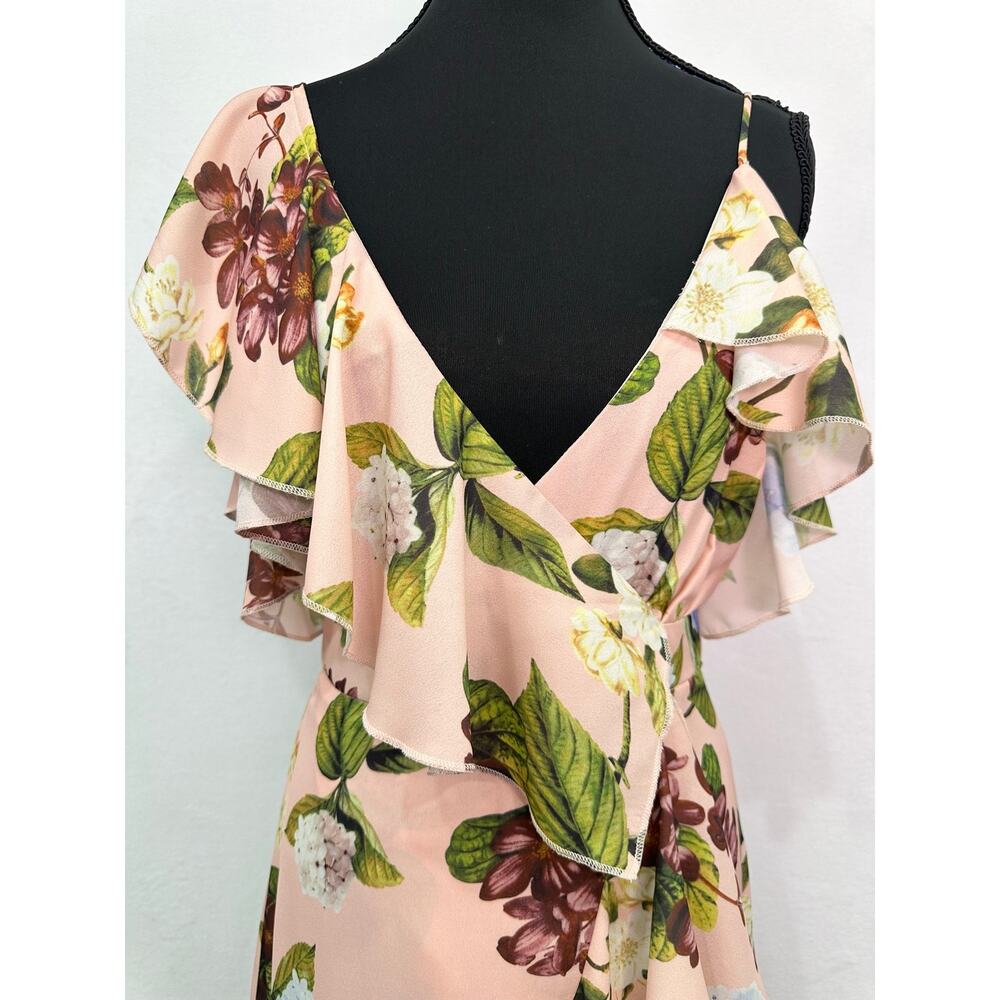 L’Atiste by Amy Pink Floral Ruffle High Low Maxi Dress Size Small Garden Party - Picture 3 of 11